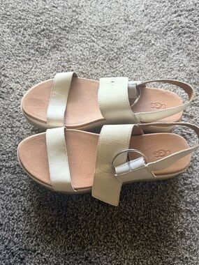 UGG Women's Cream Leather Slingback Buckle Sandals